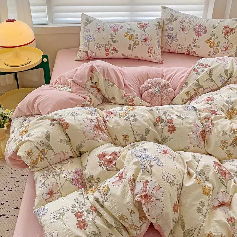 Washed Cotton Bedding Comforter Set case bed sheet Single Full Size Bed Linen Duvet Cover Set Queen/King Double Size