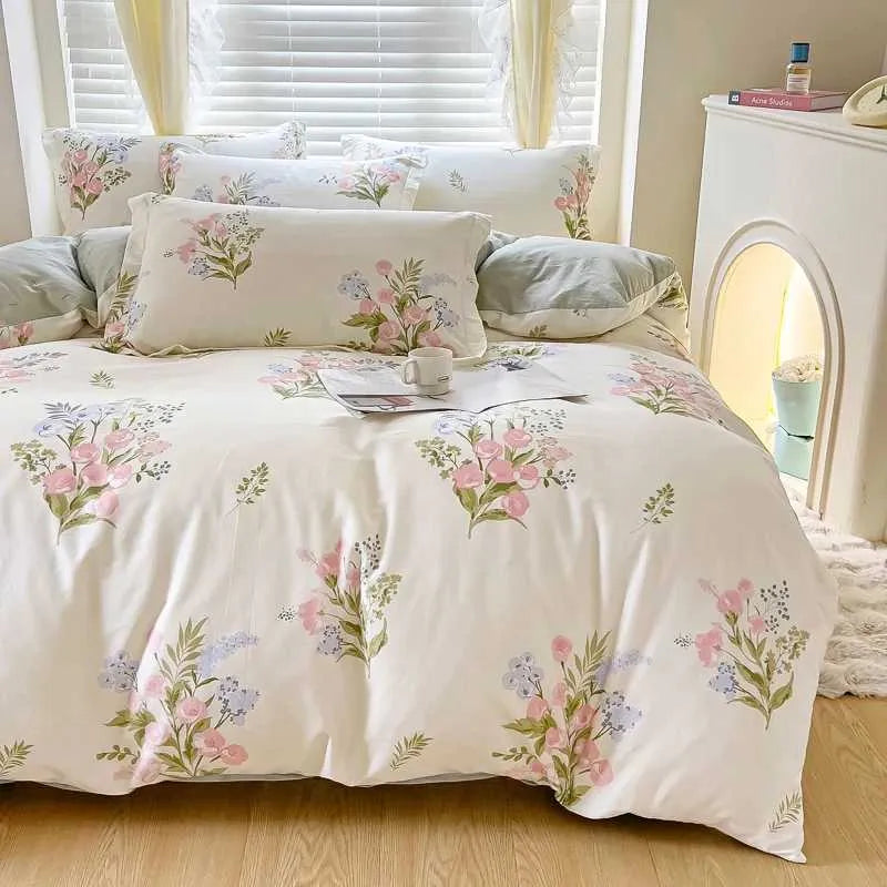 Spring Flower Down Duvet Cover 100% Cotton Bedding Flower Duvet Cover with Zipper 3 Wildflower Clothes and Hats