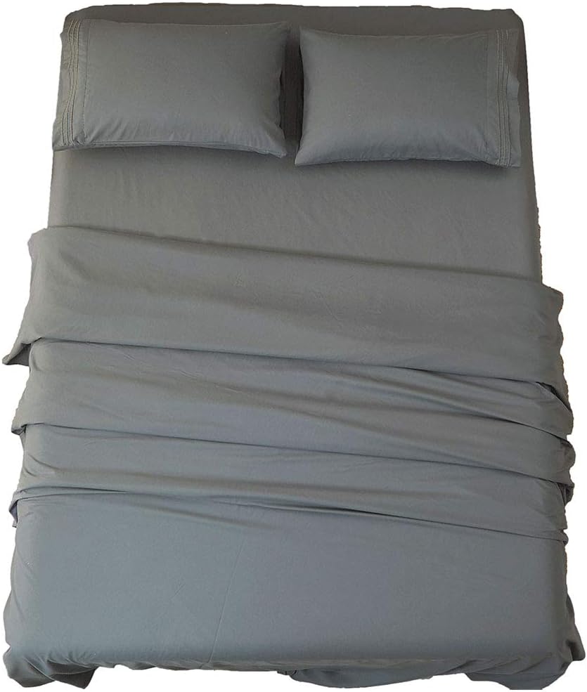 Bed Sheet Set Super Soft Microfiber 1800 Thread Count Luxury Egyptian Sheets 16-Inch Deep Pocket Wrinkle and Hypoallergenic-4 Piece(Queen Dark Grey)