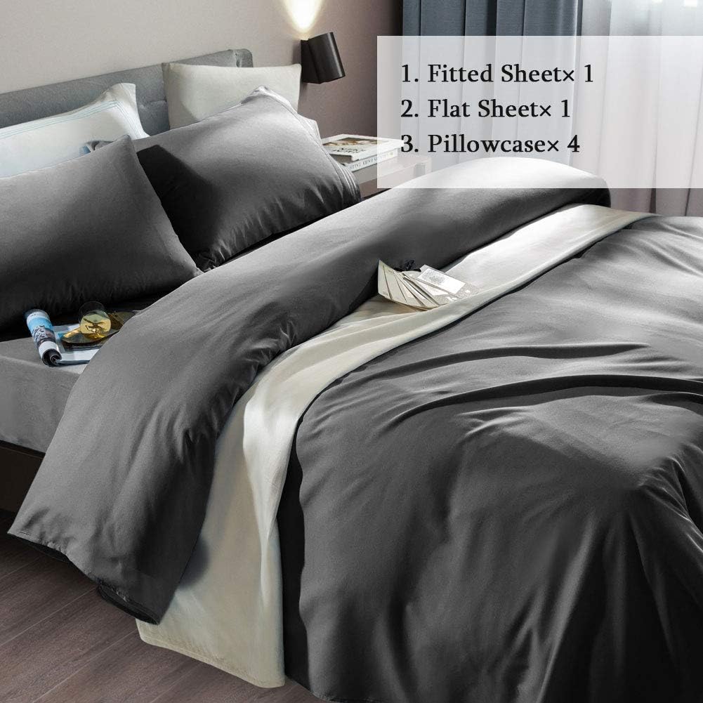 Bed Sheet Set Super Soft Microfiber 1800 Thread Count Luxury Egyptian Sheets Fit 18-24 Inch Deep Pocket Mattress Wrinkle-6 Piece (Dark Grey, Queen)