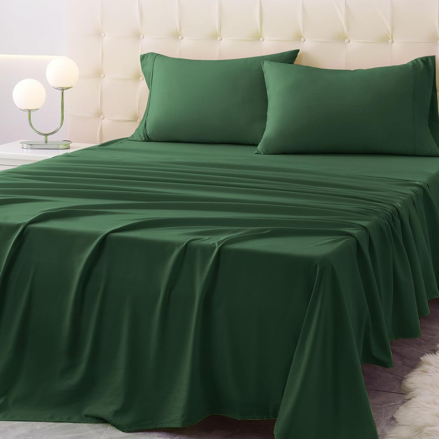 Full Size Bed Sheet Set - 4 Piece Soft Microfiber Sheets with Deep Pockets, Cooling Technology, and Wrinkle-Free Pillowcase. Hotel-Quality, Durable Bedding, Eden Green