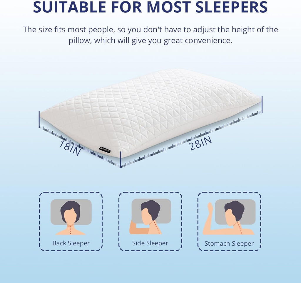 Shredded Memory Foam Pillows, Bed Pillows for Sleeping, Medium Firm Pillows Standard/Queen Size Pillow for Side Back Stomach Sleepers, Neck Support Pillow with Washable Removable Cover (1 Pack)