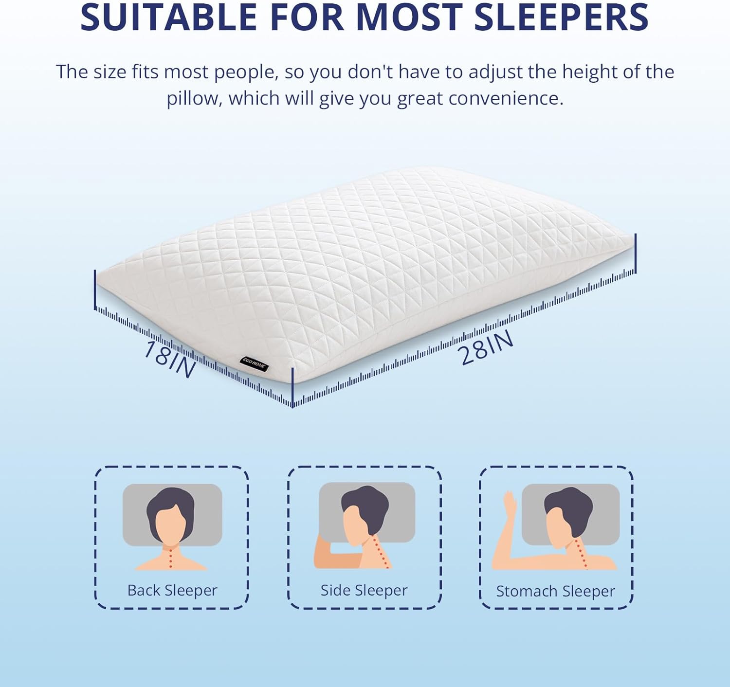 Shredded Memory Foam Pillows, Bed Pillows for Sleeping, Medium Firm Pillows Standard/Queen Size Pillow for Side Back Stomach Sleepers, Neck Support Pillow with Washable Removable Cover (1 Pack)