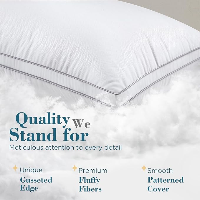 Pillows  Size Set of 2, Hotel Quality, Down Alternative Gusseted Bed Pillows for Side, Back, or Stomach Sleepers, White