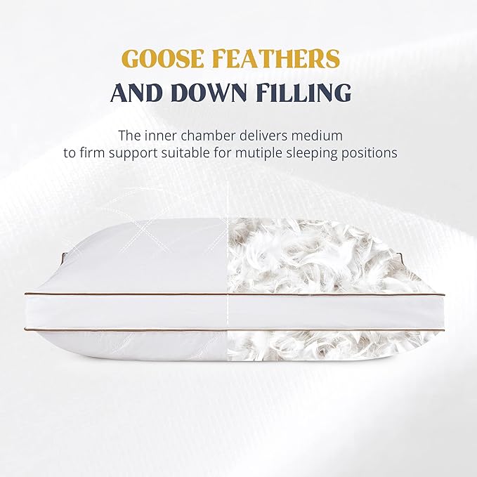 Goose Feathers and Down Pillow for Sleeping Gusseted Bed  Pillows, , Set of 2