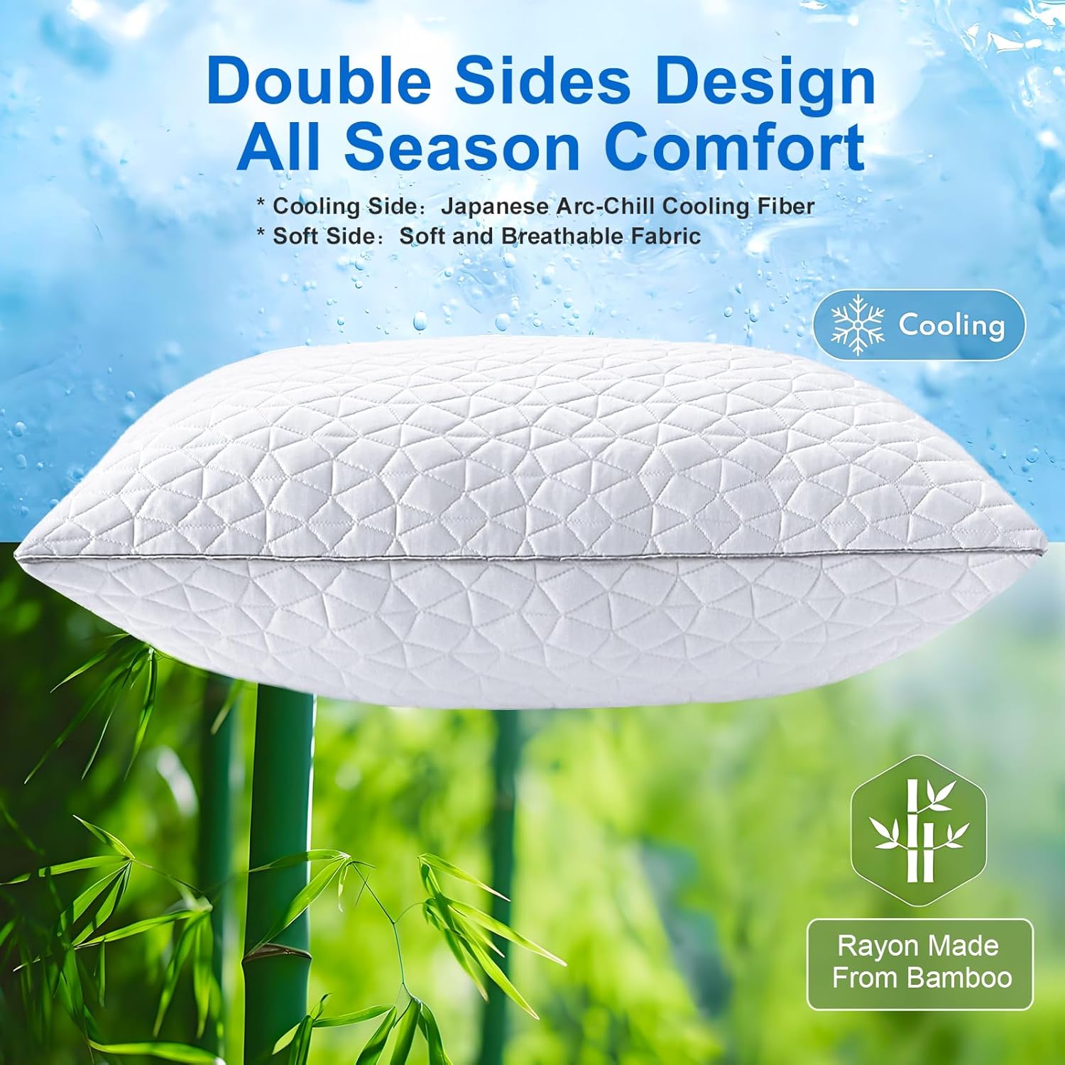 Cooling Pillows  Size Set of 2, Shredded Memory Foam Pillows, Adjustable Firm Bed Pillows Cool Cold Pillow for Hot Side Back Stomach Sleepers with Removable Washable Cover, 20" x 30", White