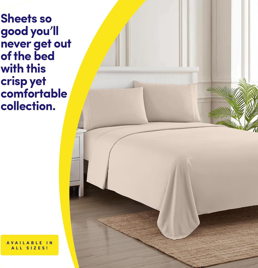 1500 Supreme Collection Queen Sheet Sets Beige Cream - Luxury Hotel Bed Sheets and Pillowcase Set for Queen Mattress - Extra Soft, Elastic Corner Straps, Deep Pocket Sheets, Queen Beige Cream