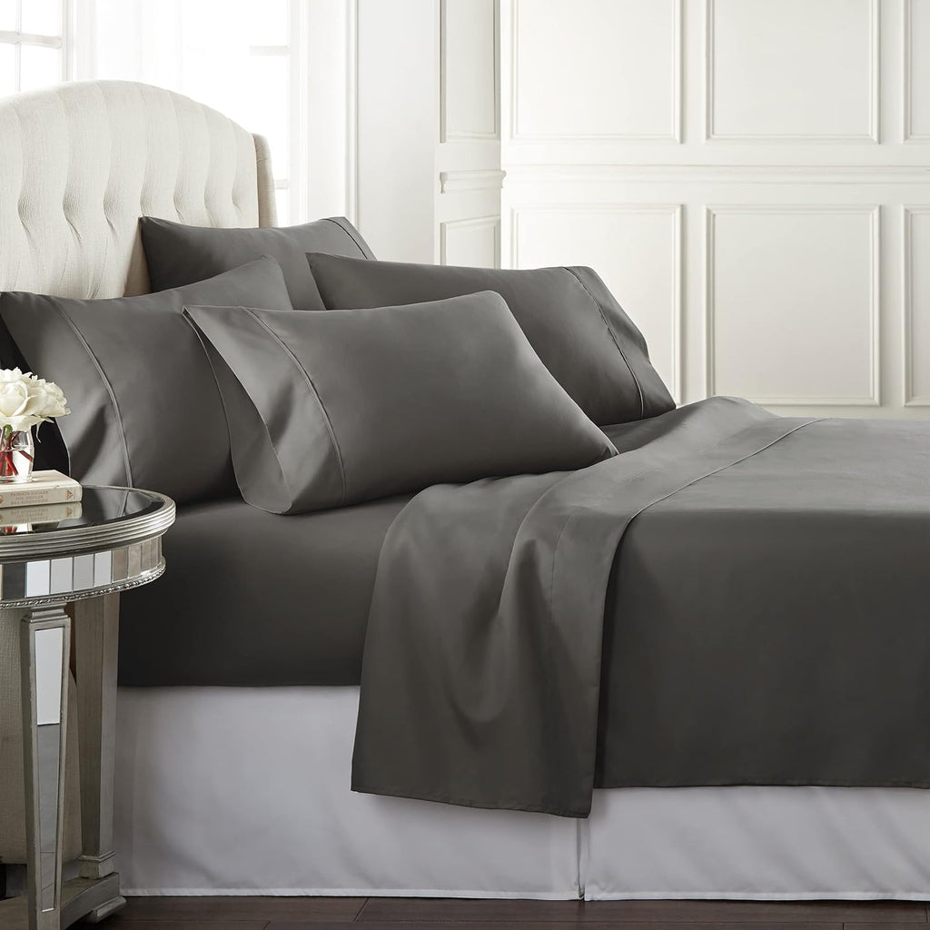 Queen Size Bed Sheet Set, 6-Piece Hotel-Quality with 4 Pillowcases, Microfiber, Deep Pockets, Breathable, Cooling, Wrinkle-Free, Machine Washable, Gray