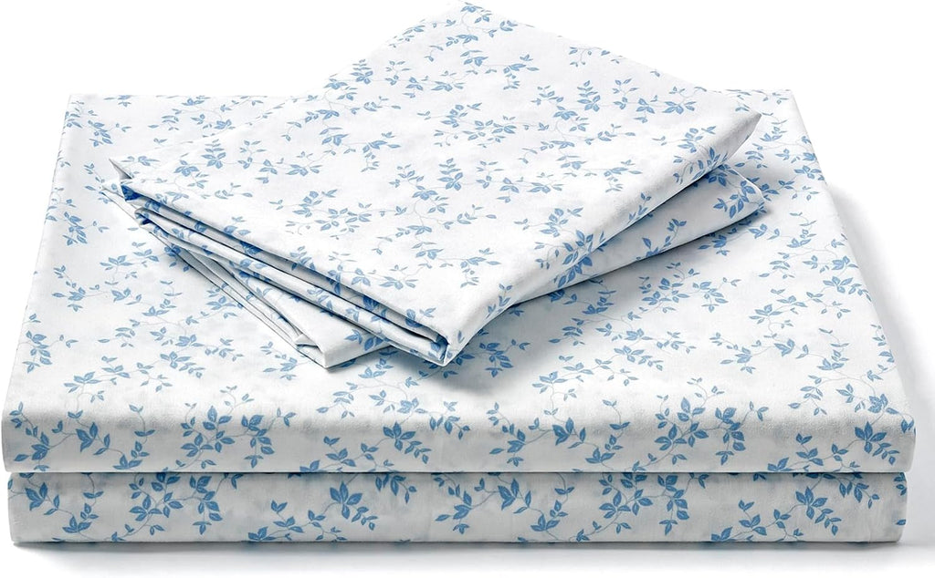 Floral Bed Sheets - Ultra Soft Queen Sheet Set - Brushed Microfiber Blue Floral Sheets - Deep Pockets up to 16" - Easy Care - Hotel Luxury 4 Piece Flower Printed Sheets Queen, Lille