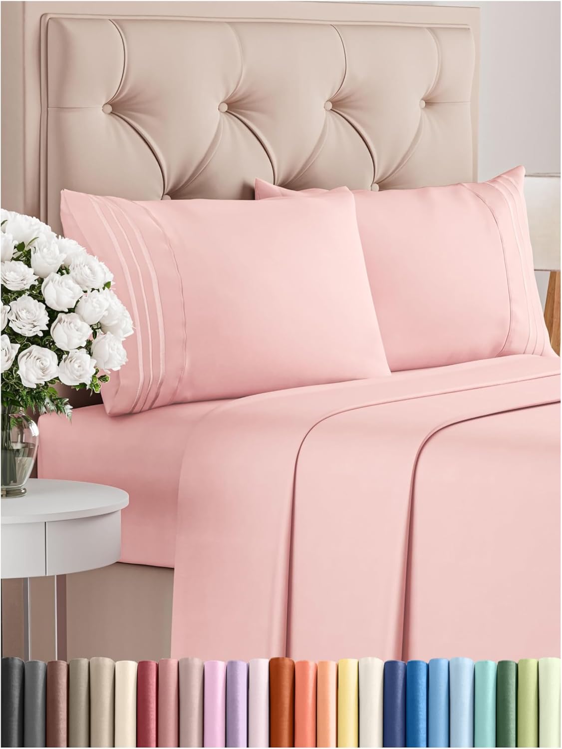 Full Size 4 Piece Sheet Set - Comfy Breathable & Cooling Bed Sheets Set - Hotel Luxury Bedding for Women, Men, Kids & Teens - Deep Pockets, Easy-Fit, Super Soft & Wrinkle Free -  - Baby Pink