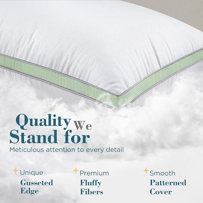 Pillows  Size Set of 2, Hotel Quality Cooling Down Alternative Gusseted Bed Pillows for Side, Back, or Stomach Sleepers, Green