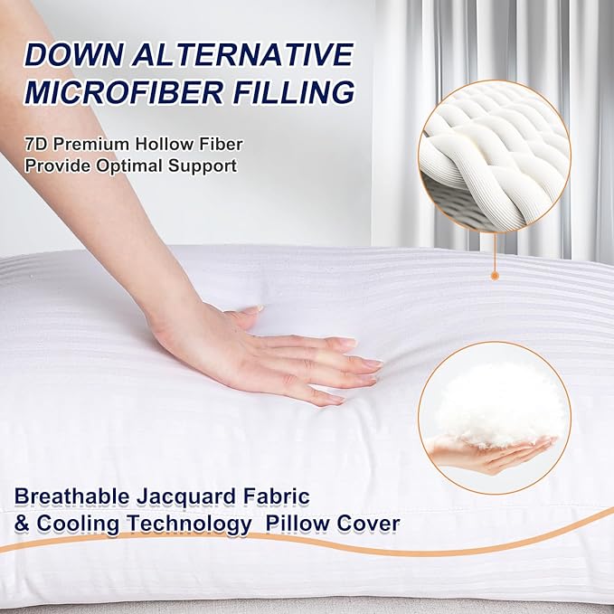 Bed Pillows  Size Set of 2  Bed Pillow for Sleeping  Pillows 2 Pack for Back, Stomach or Side Sleepers Soft and Supportive Washable Pillows for Bedroom