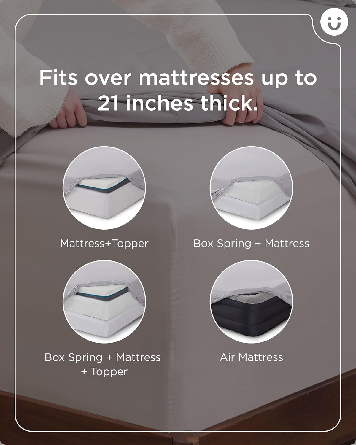 Deep Pocket Queen Sheets Set - Fits Mattresses Up to 21 Inches Thick - 4 Piece  Bed Sheets, Moisture Wicking, Soft & Cooling Bedsheet & Pillowcases, Easy & Secure Fit, Light Grey