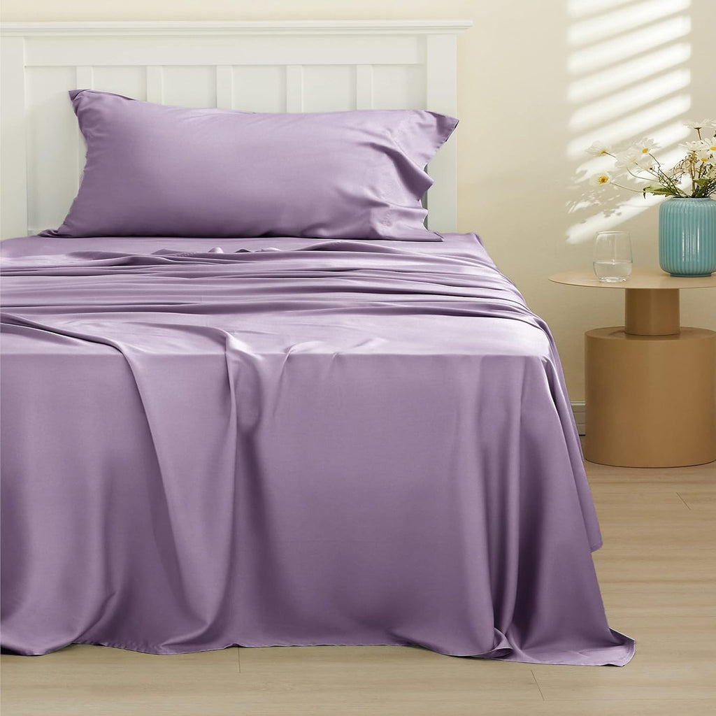Twin XL Sheet Set Dorm Bedding, Cooling Twin Extra Long Sheets, Rayon Derived from Bamboo, Deep Pocket Up to 16 Inches, Hotel Luxury Silky Bedding, Bedsheets & Pillowcases, Lilac