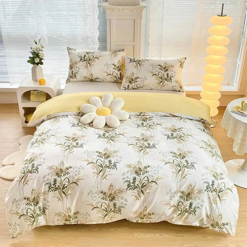 Cotton Home Textile Rose Floral Bedding Set Boy Girl Duvet Cover Flat Sheet Pillowcase Aesthetic Bedcloth Double Queen Bed Linen