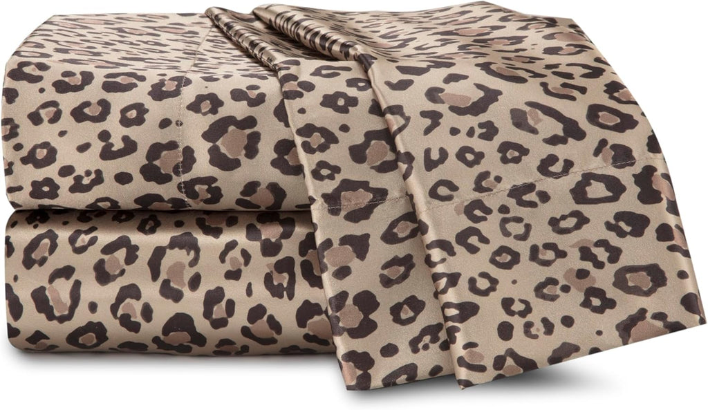 Elegance 4-Piece Satin Sheets - Queen Size Luxury Hotel Quality Set - Leopard Print, Silky Soft & Smooth
