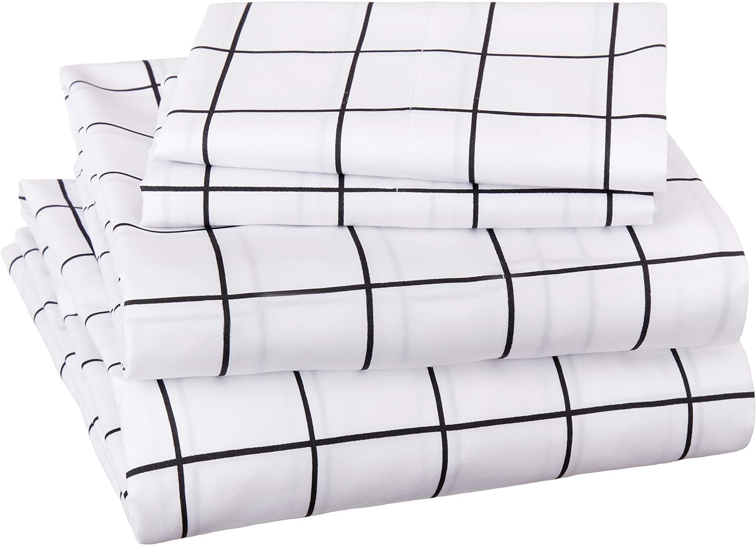 Soft Microfiber 4-Piece Bed Sheet Set with Elastic Side Pockets, Full, Black Grid, Geometric