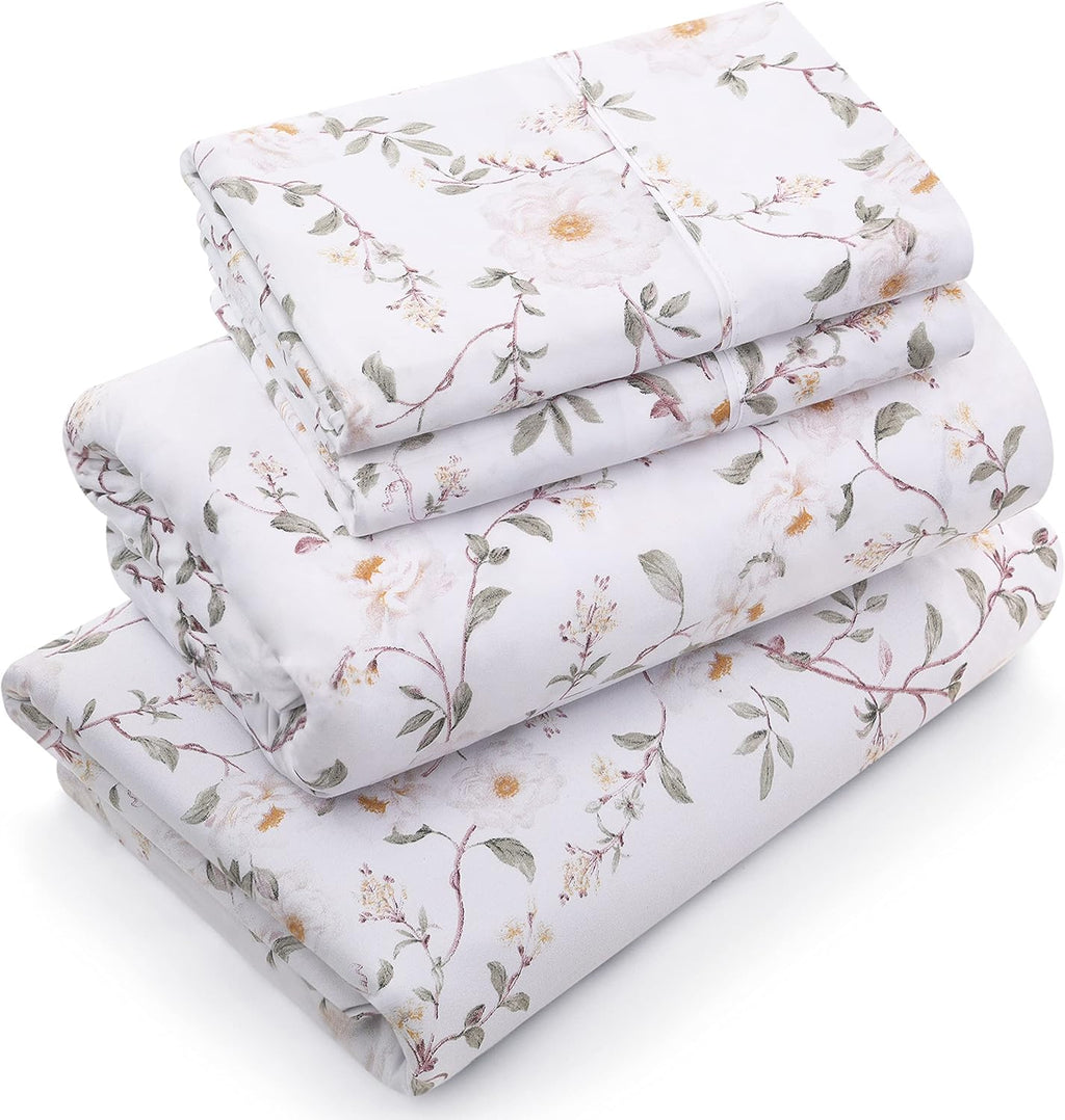Full Sheet Set, Soft Microfiber 4 Piece Bed Sheets with 15" Deep Pocket - Easy Care Brushed Microfiber (Vintage - Floral)