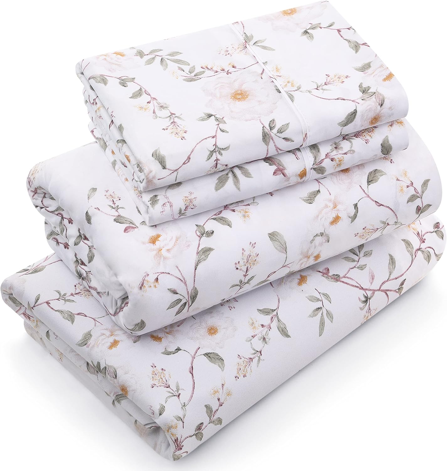 Full Sheet Set, Soft Microfiber 4 Piece Bed Sheets with 15" Deep Pocket - Easy Care Brushed Microfiber (Vintage - Floral)