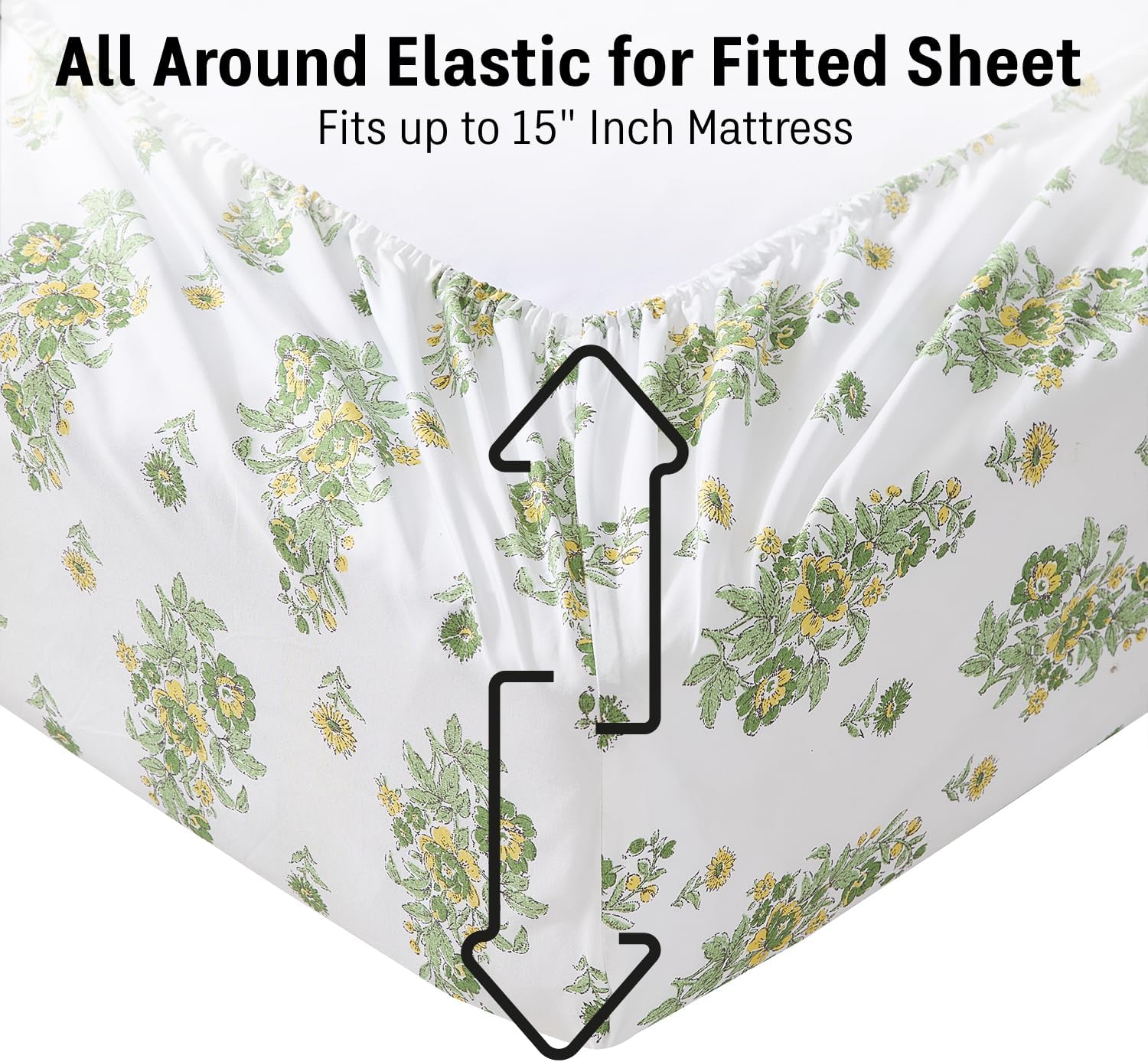 Color Block Printed Floral Bed Sheets - 4 Piece Patterned Bed Sheet Set - Wrinkle Resistant & Ultra Soft - Fits Mattresses up to 15 Inches Deep (Full, Green)