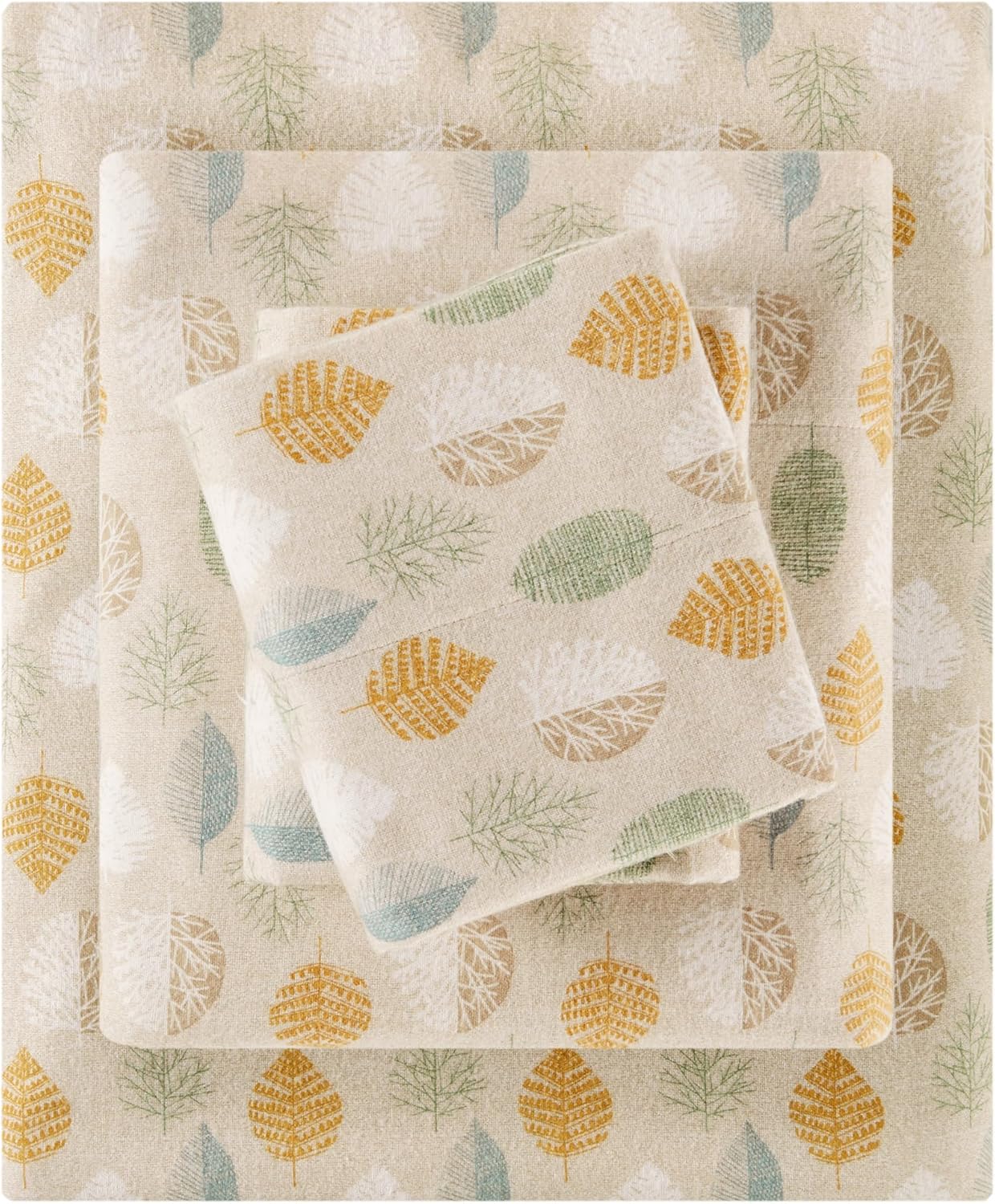 by  Flannel Sheets Queen Size, Cozy 100% Cotton Flannel Bed Sheets, Ultra Soft Cute Sheet Set, Novelty Print Themed Cold Weather Warm Bedding Set,Multi Leaves 4 Piece