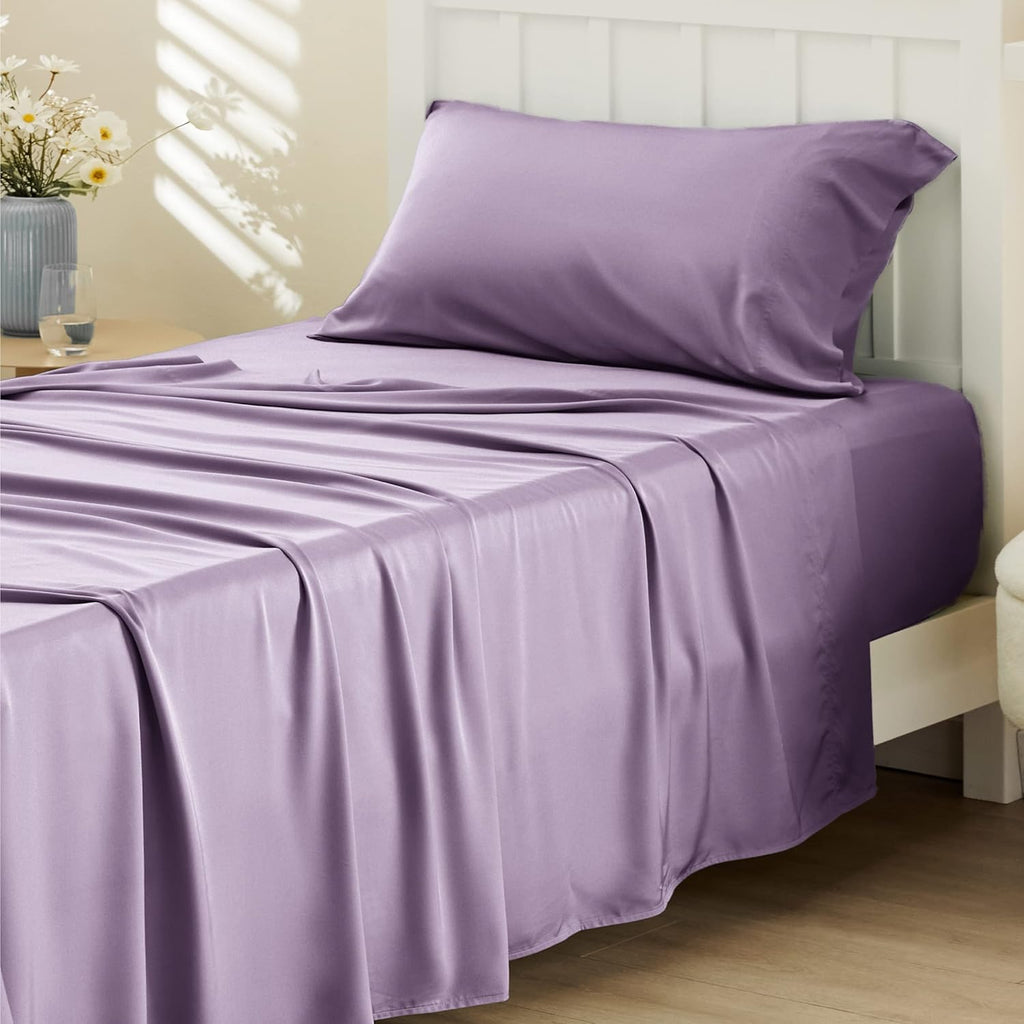 Twin XL Sheet Set Dorm Bedding, Cooling Twin Extra Long Sheets, Rayon Derived from Bamboo, Deep Pocket Up to 16 Inches, Hotel Luxury Silky Bedding, Bedsheets & Pillowcases, Lilac
