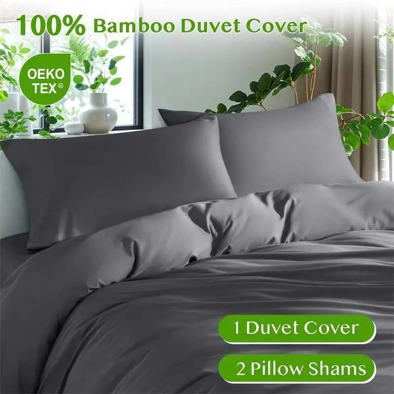 Luxury 3PCS 100% Bamboo Duvet Cover Set (1PC Quilt Cover + 2PCS case) Queen King Silky Bedding Sets Double Comforter Cover