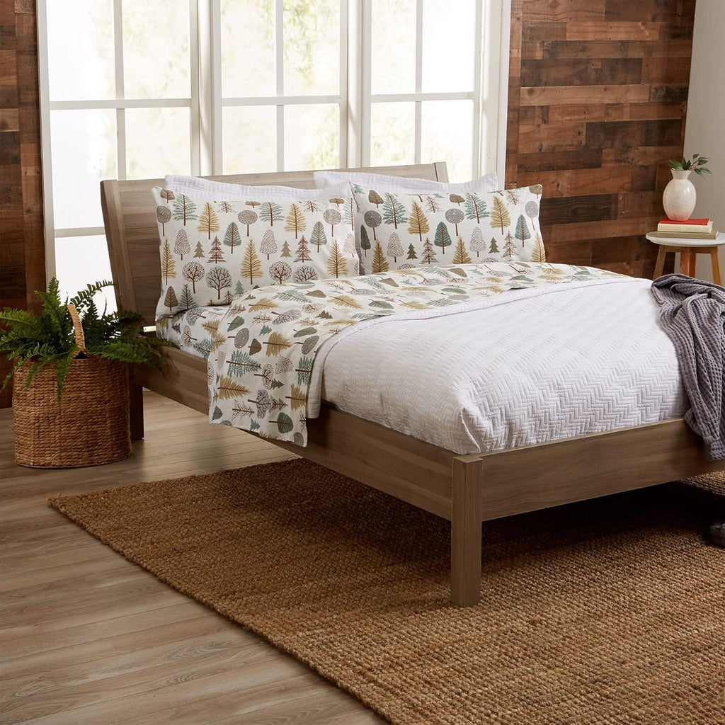 Queen Size Microfiber Sheet Set - Lodge Decor 4-Piece Bed Sheets - Ultra-Soft and Smooth Brushed Microfiber Woodland Decor Bedding (Forest Trail)