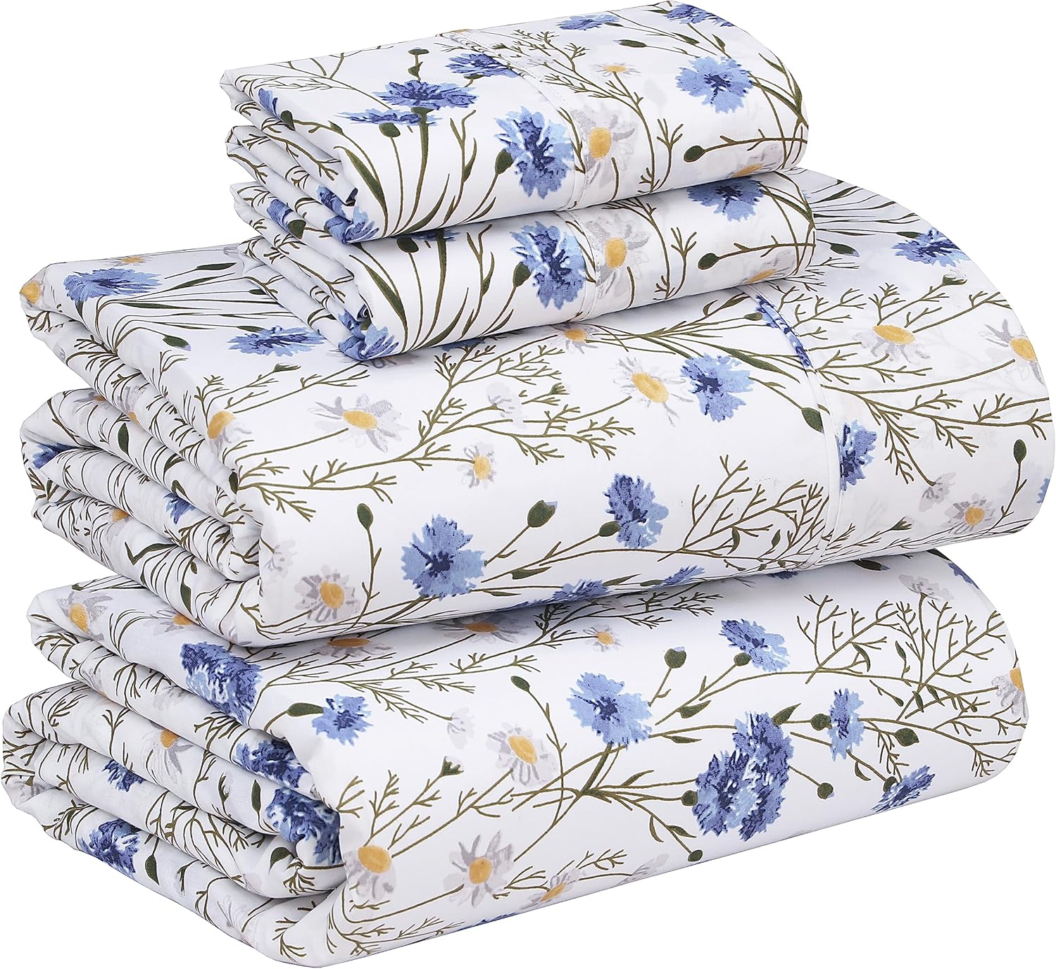 100% Cotton Sheets Queen Size Set, 4 Pieces, Soft & Breathable Percale Weave Bedding, Deep Pocket 16", Hotel Standard, Crisp Cool Feeling, Durable, Perfect Floral Bed Sheet, Sweet Pea
