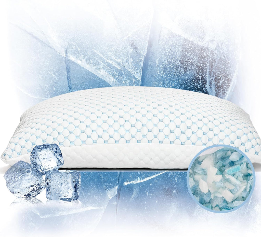 Premium Adjustable Shredded Memory Foam Pillow - Suitable for Side, Back, and Stomach Sleepers, with Cooling Fiber Machine Washable Cover (Standard - 1 Count)