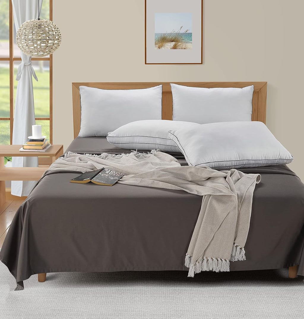 Pillows Standard Size Set of 4 (20"x26") - Soft Gusseted Bed Pillow for Back, Stomach or Side Sleepers - Hotel Quality Down Alternative Standard Pillows Pack of 4 - White