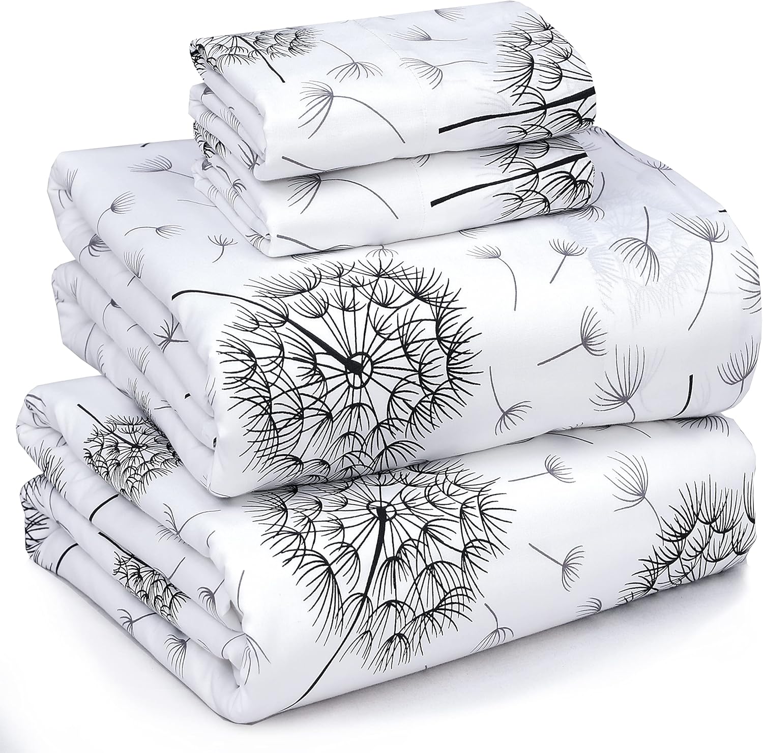 100% Cotton Sheets Queen Size Set, 4 Pieces, Soft & Breathable Percale Weave Bedding, Deep Pocket 16", Hotel Standard, Crisp Cool Feeling, Durable, Perfect Floral Bed Sheet, Dandelion