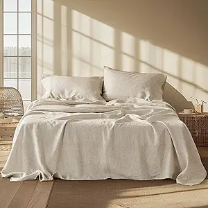 Linen Sheets - Queen Size Bed, Blend from Linen Cotton Bedsheets,  & Breathable Cotton Bedsheets, Gifts for All Seasons, 4 Pieces
