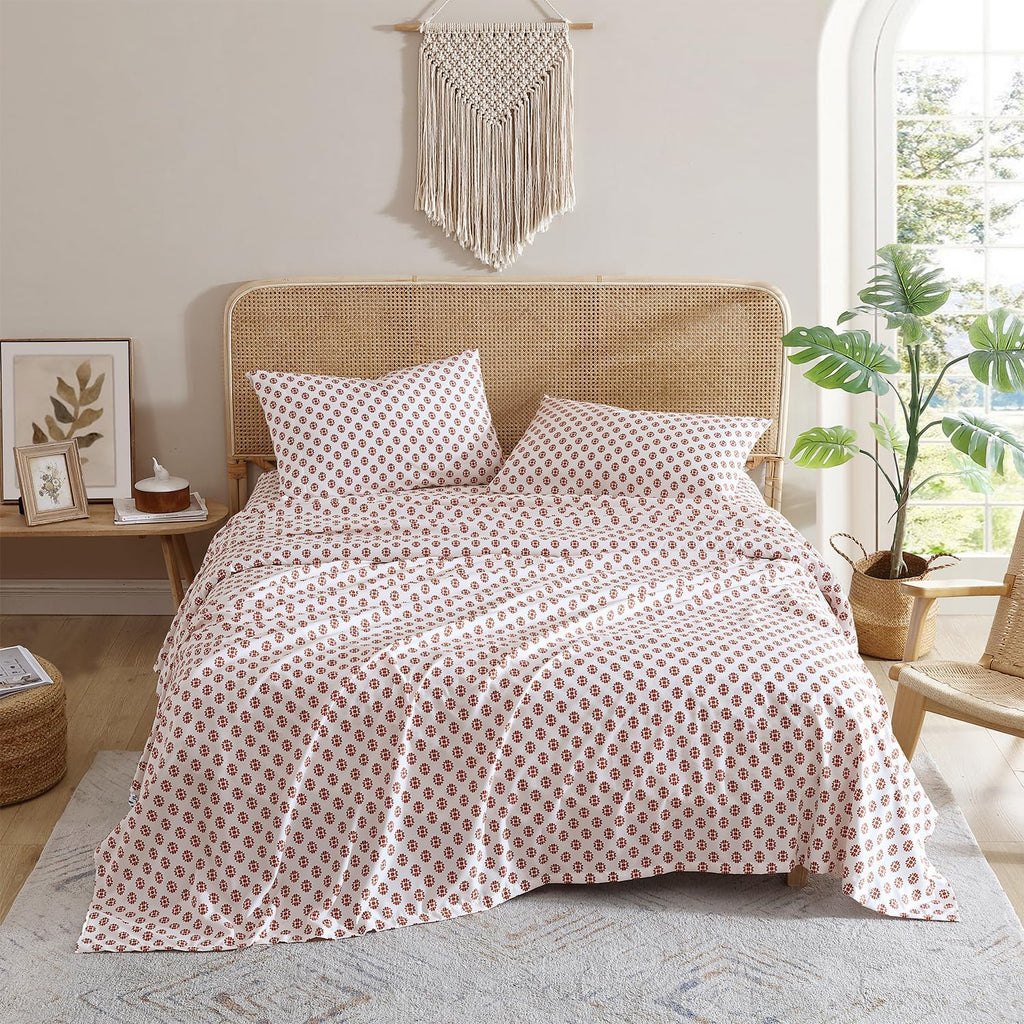 Queen Size Sheet Set, 4-Piece Boho Medallion Patterned Bedding, Soft & Wrinkle Resistant ( Collection, )