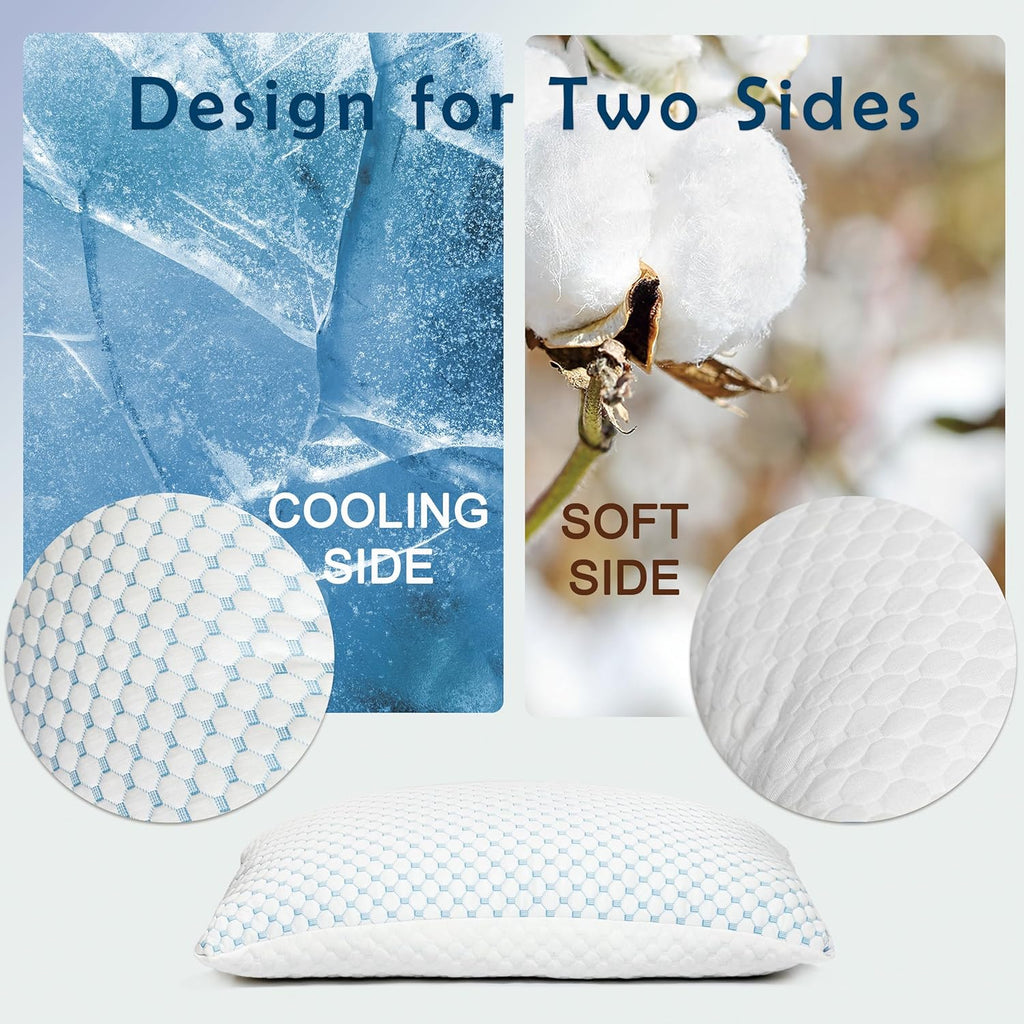 Premium Adjustable Shredded Memory Foam Pillow - Suitable for Side, Back, and Stomach Sleepers, with Cooling Fiber Machine Washable Cover (Standard - 1 Count)