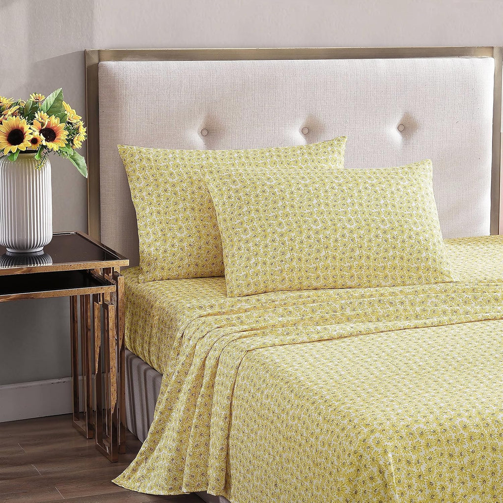 Queen Sheet Set, Soft Bed Sheets with a Lightweight Feel, Fade & Wrinkle Resistant Bedding - 4 Piece Bed Set with Matching Pillowcases & Fitted Sheet (Sunflower Field Yellow)