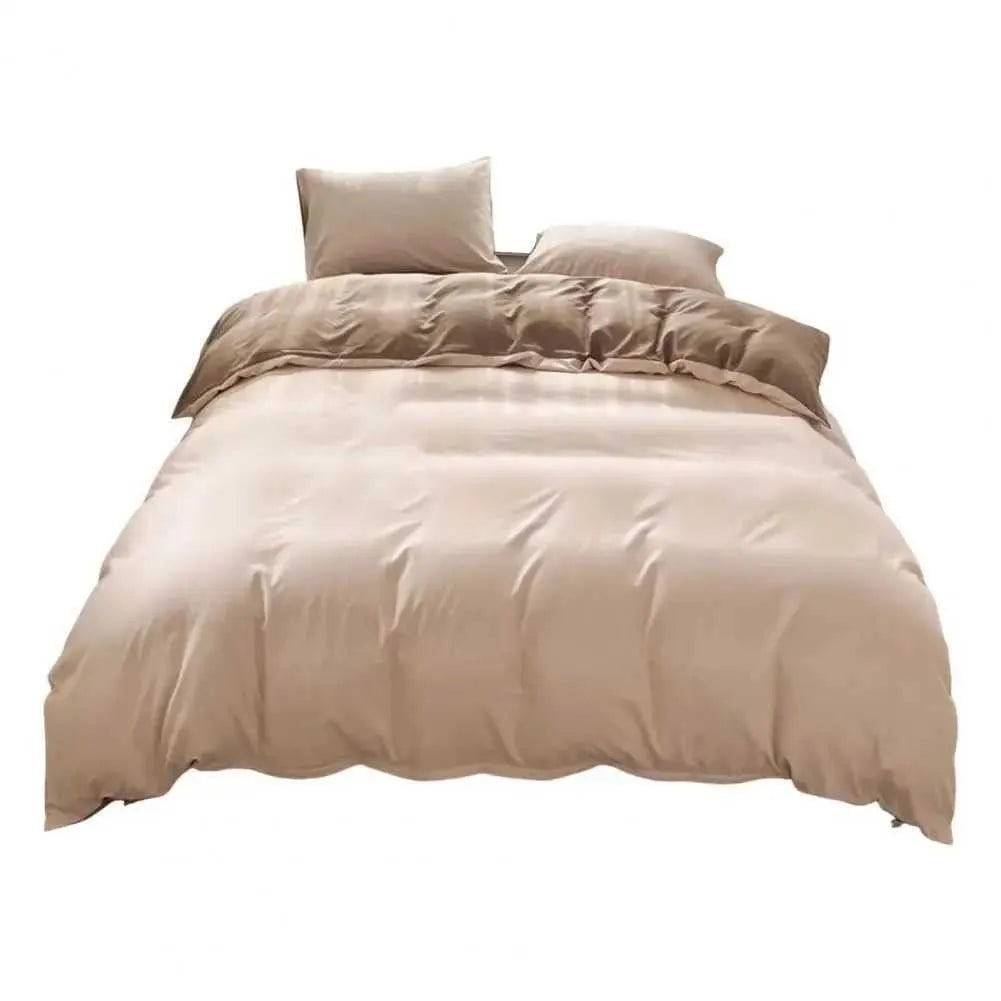 4 Pcs/Set Bedding Set Solid Color Sheet Comforter Cover Pillow Case Contrast Soft Fabric Machine Bedroom Dorm Quilt Cover
