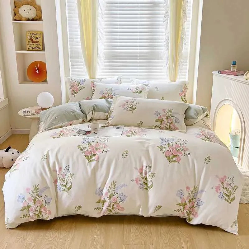 Spring Flower Down Duvet Cover 100% Cotton Bedding Flower Duvet Cover with Zipper 3 Wildflower Clothes and Hats