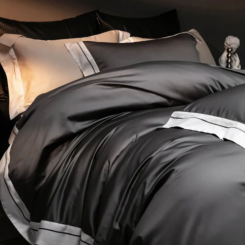 A-class 100 long staple cotton satin four piece set, all cotton, pure cotton, light luxury solid color bed sheet, duvet cover, bedsheet, bedding