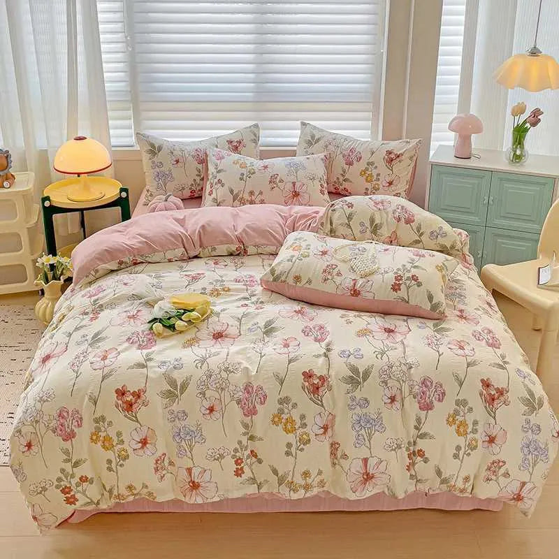Washed Cotton Bedding Comforter Set case bed sheet Single Full Size Bed Linen Duvet Cover Set Queen/King Double Size